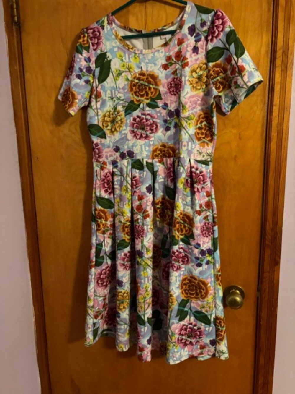 LuLaRoe Amelia Dress • Large • Blue Floral Print